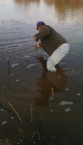 Then he taunts the big bass with the worm...