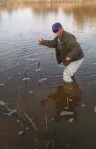 George cautiously and optimistically approaches the big bass bed...