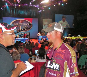 Paul Clark talks to members of the media during the Forrest Wood Cup Friday.
