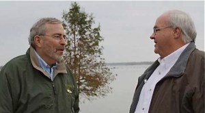 LDWF Secretary Robert Barham and this website's publisher visit at the announcement of the Bussey Project last fall.