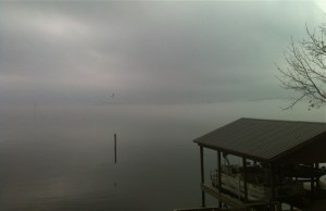 Calm before the storm -- the low-lying clouds and lake surface were almost impossible to tell apart