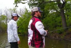Perkins and Munn fish a river bank on the Ouachita.